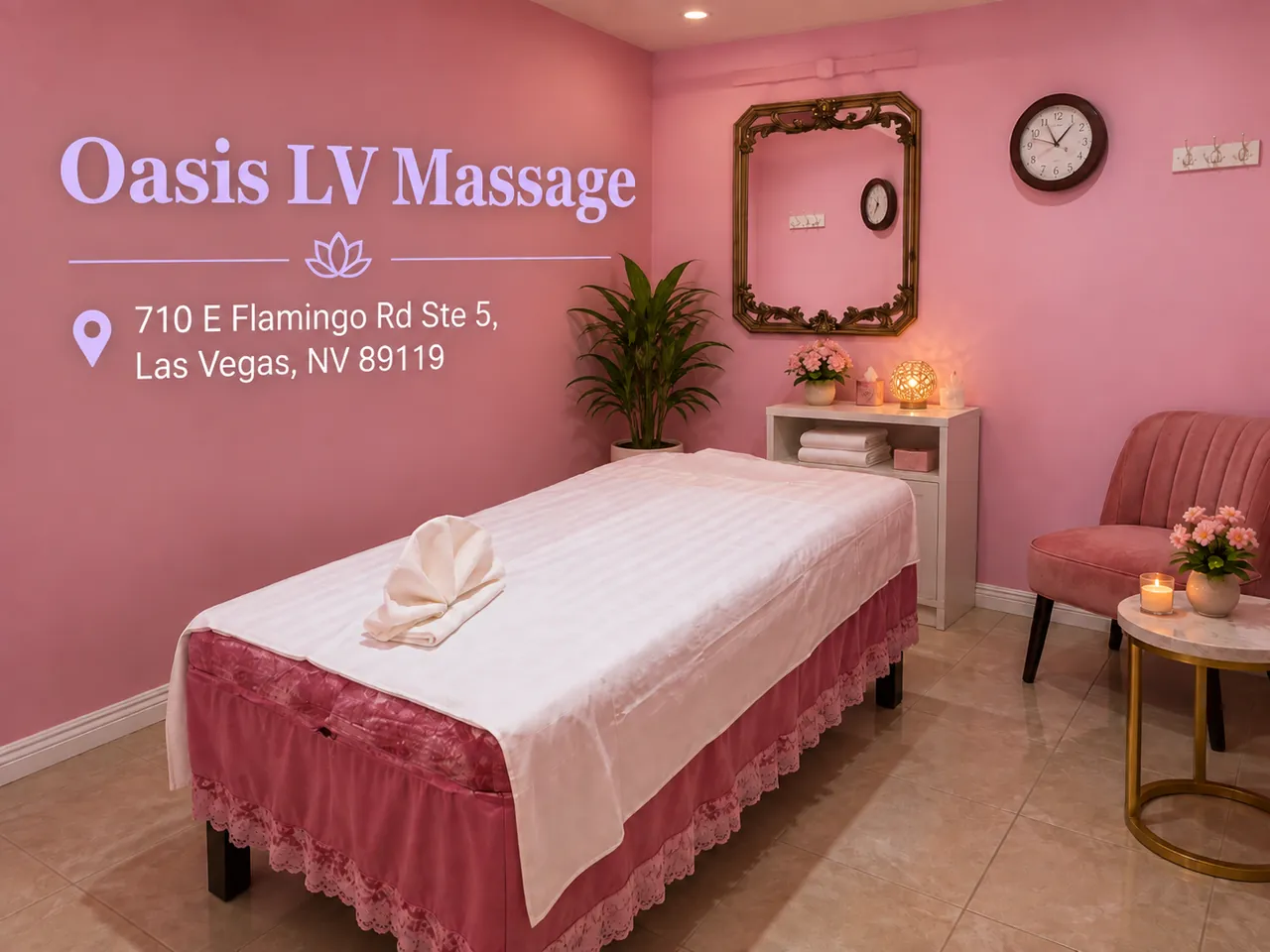 Comfortable, private massage room at Oasis LV Massage near UNLV, NV