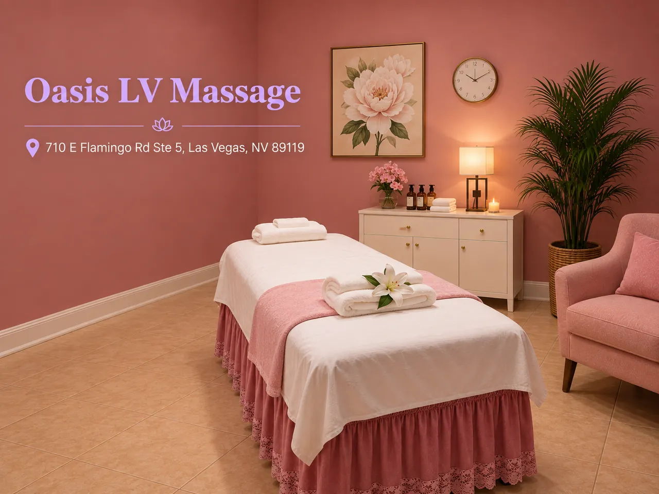 Comfortable, private massage room at Oasis LV Massage near Downtown Las Vegas, NV