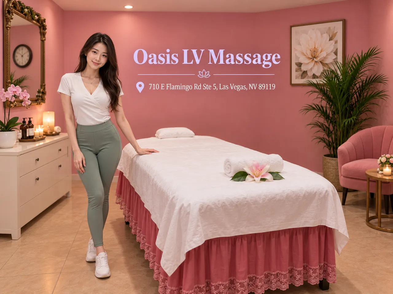 Friendly staff member welcoming a guest at Oasis LV Massage in Las Vegas, NV