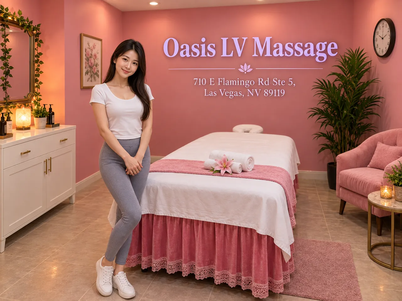 Friendly staff in a clean, private room for Stress Relief Massage at Oasis LV Massage in Las Vegas, NV