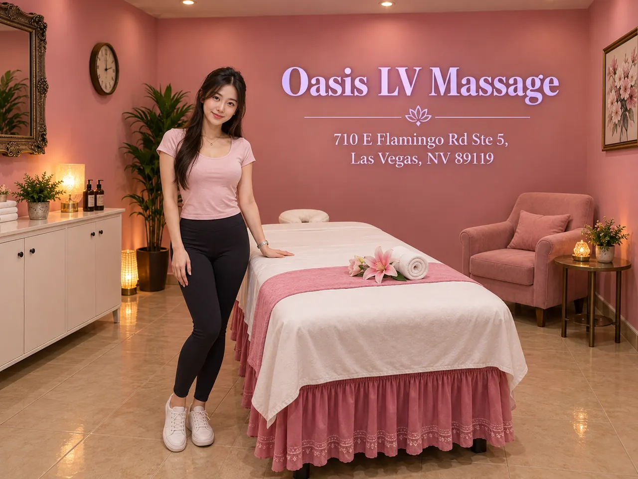 Friendly staff in a clean, private room for Muscle Tension Massage at Oasis LV Massage in Las Vegas, NV