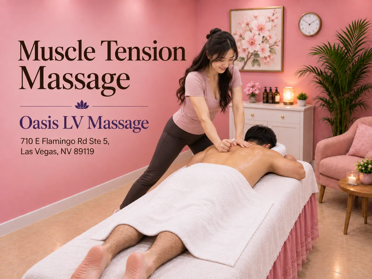 Muscle tension massage on the back at Oasis LV Massage in Las Vegas, NV