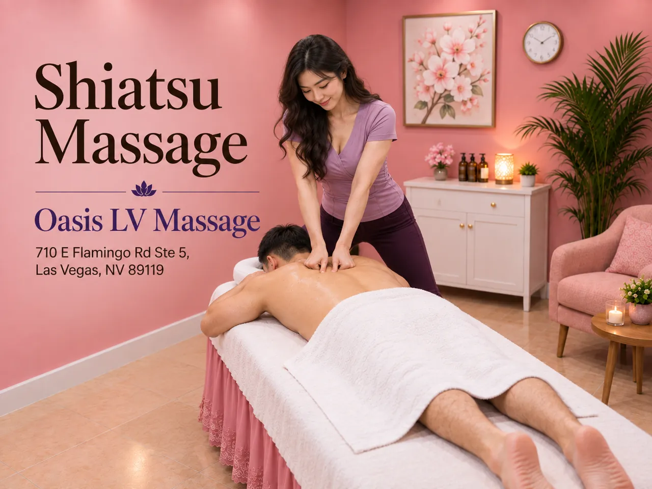 Shiatsu massage in a clean private room at Oasis LV Massage in Las Vegas, NV